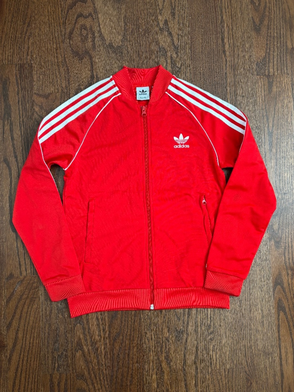 Adidas Originals Kids 11-12Y Red 3 Stripe Track Jacket Trefoil Full Zip
